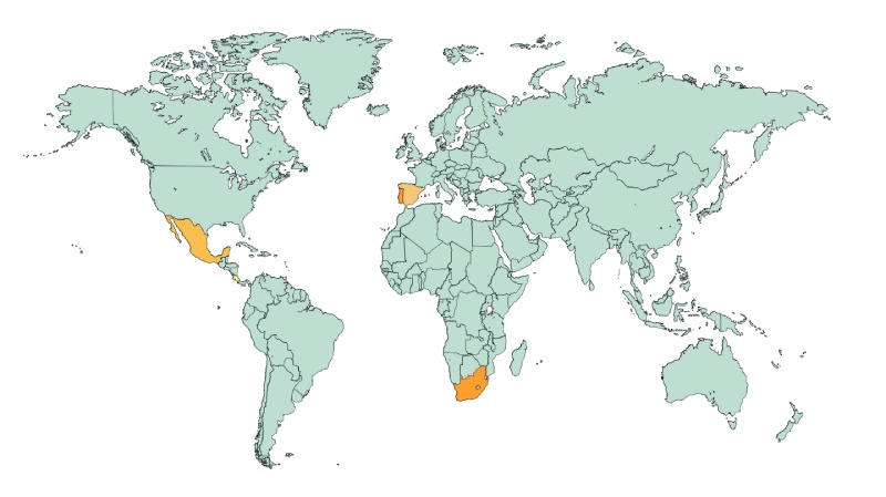 World map showing the countries in which Philipp Erich has already surfed.