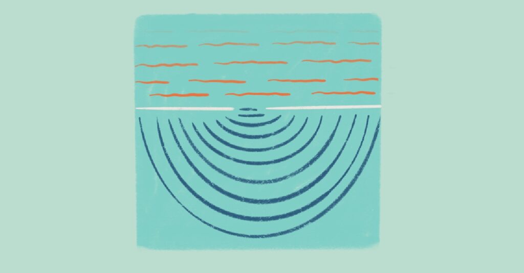Illustration of diffraction of ocean waves.