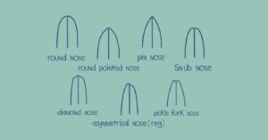 Illustration of all different surfboard nose shapes.