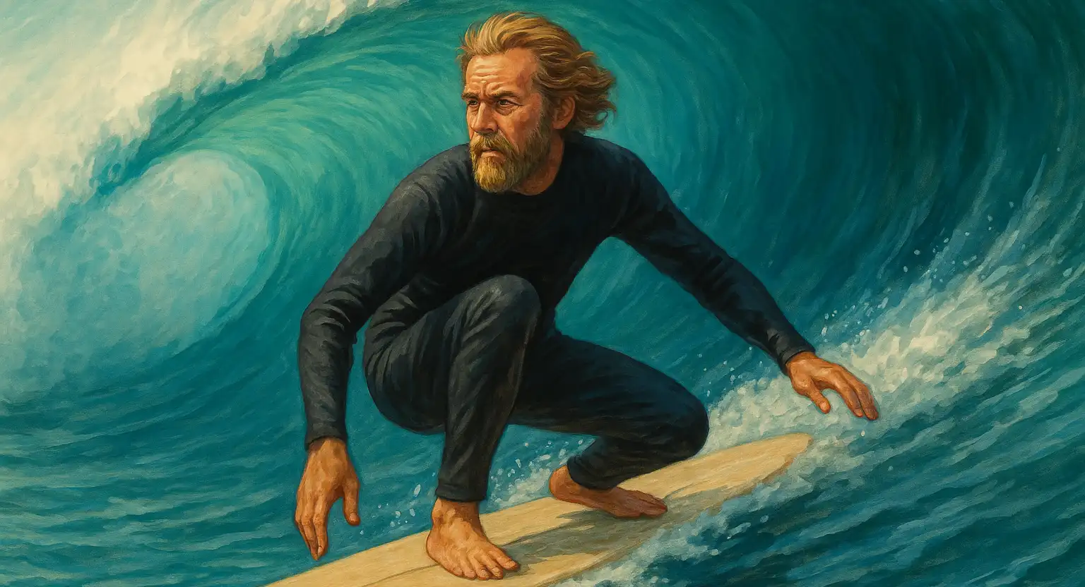 Eine Illustration von Derek Hynd bei finless Surfen, ganz nach der Philosophie von "Free Friction"-